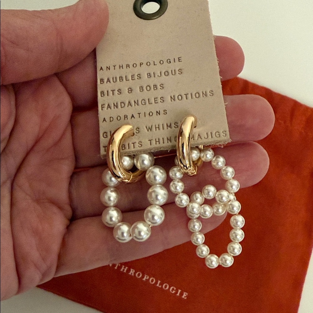 NWOT Asymmetrical pearl hoop huggie earrings (faux pearls) - Picture 2 of 6